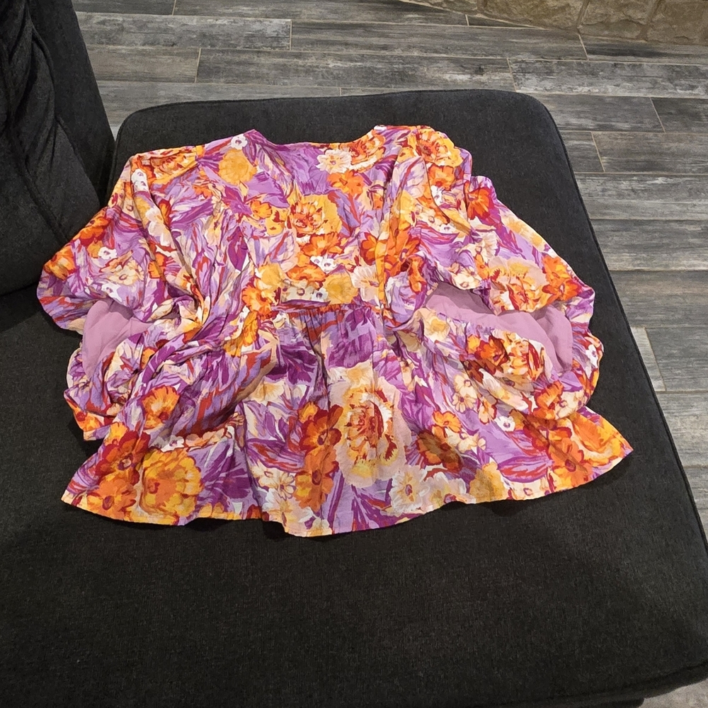 Floral Women's Blouse in Purple and Orange